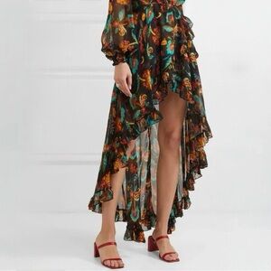 NWT CAROLINE CONSTAS Adelle Silk Asymmetric Floral Maxi Skirt Size Medium Black